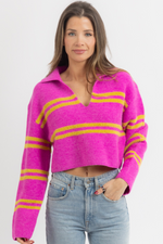 LOUIS FUCHSIA COLLARED SWEATER