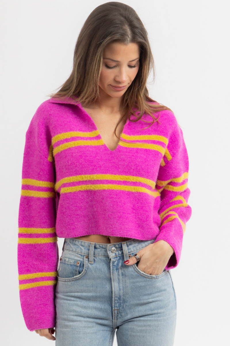 LOUIS FUCHSIA COLLARED SWEATER