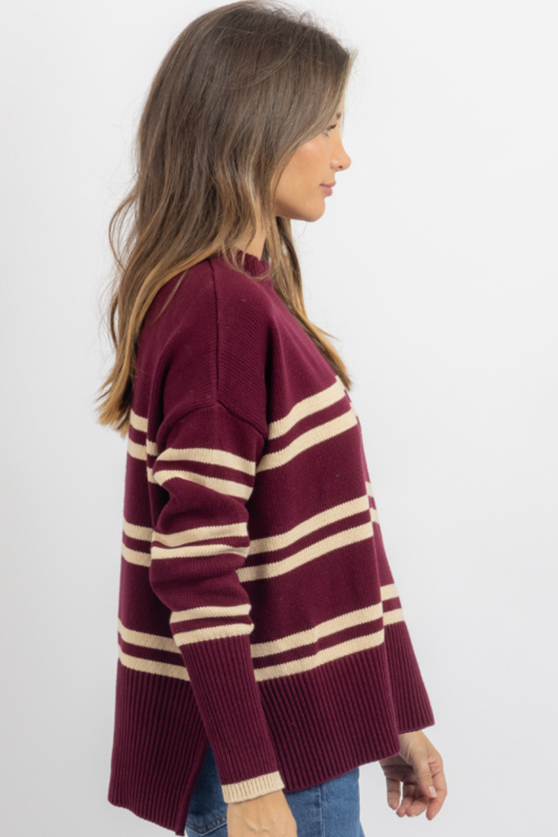 LUCILLE BURGUNDY STRIPE SWEATER