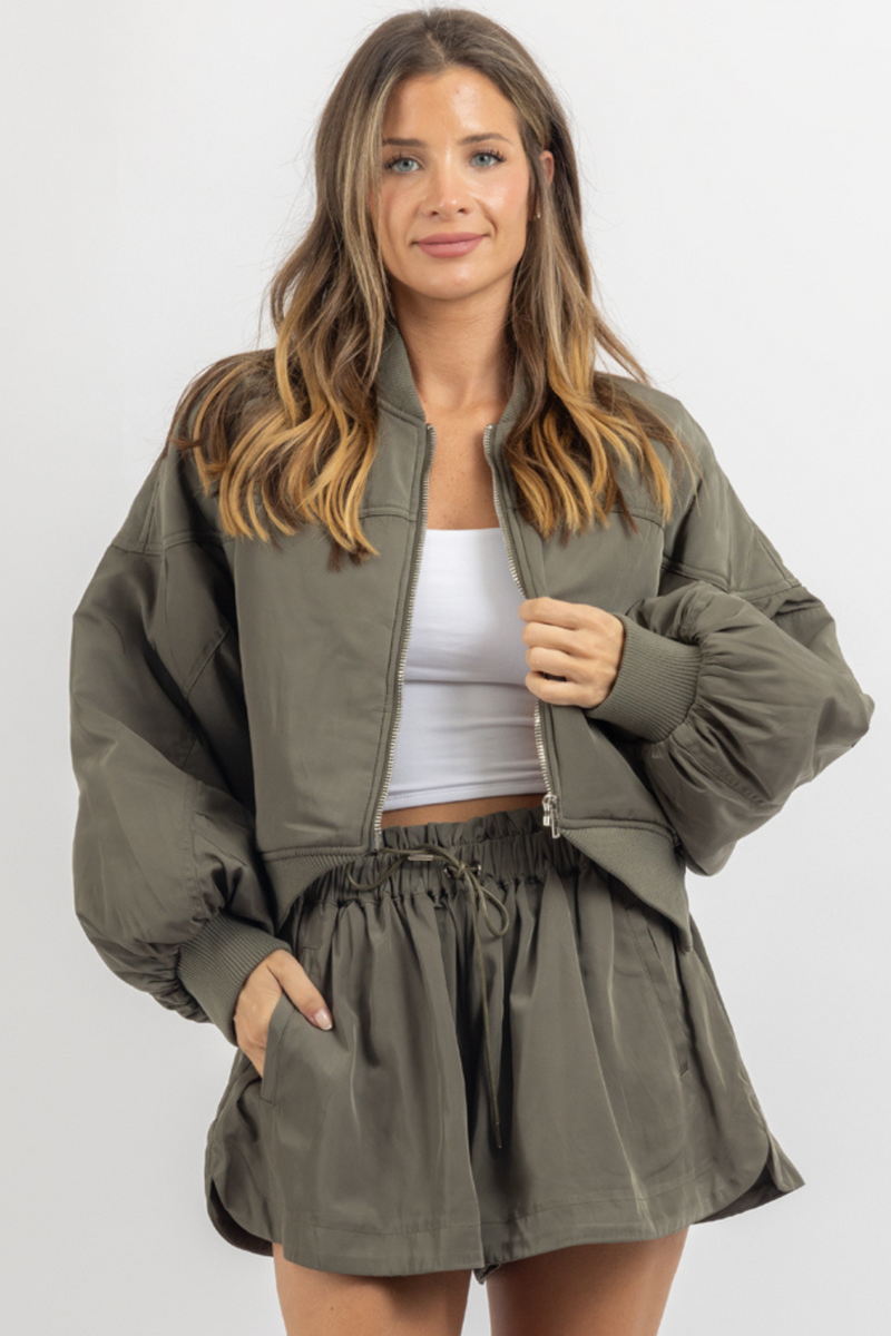 MALIBU OLIVE BOMBER + SHORT SET