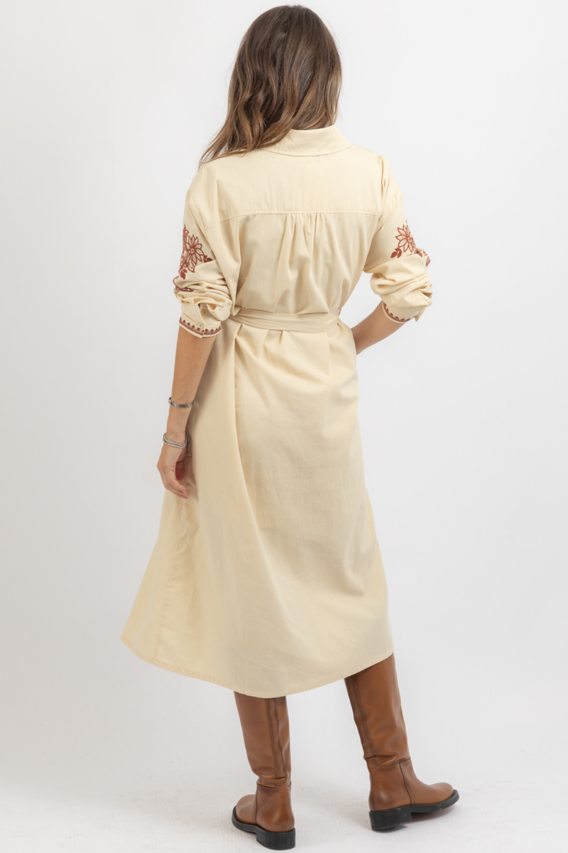 MARGO TAUPE EMBROIDERED DRESS