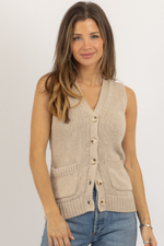 MEREDITH TAUPE BUTTON SWEATER VEST