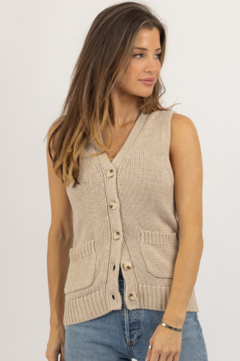 MEREDITH TAUPE BUTTON SWEATER VEST