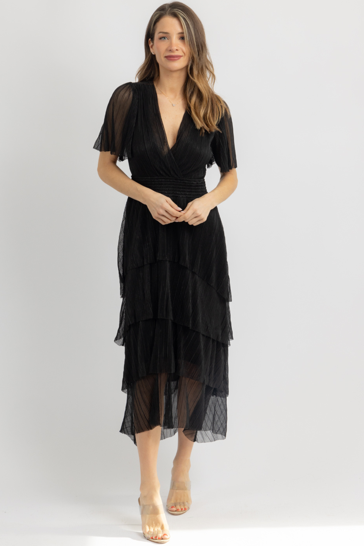 MIDNIGHT METALLIC BLACK MIDI DRESS â L'ABEYE