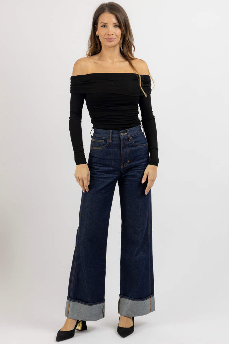 MIDNIGHT OFF SHOULDER BODYSUIT