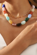 MULTICOLOR STONE LAYERED NECKLACE