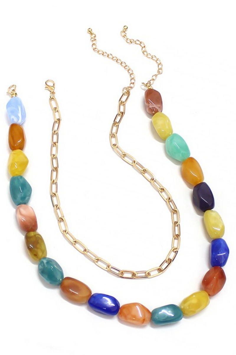 MULTICOLOR STONE LAYERED NECKLACE