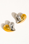 18K GOLD + SILVER HEART STUDS