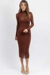 COSMIC BROWN LINED LONG SLEEVE DRESS *BACK IN STOCK*