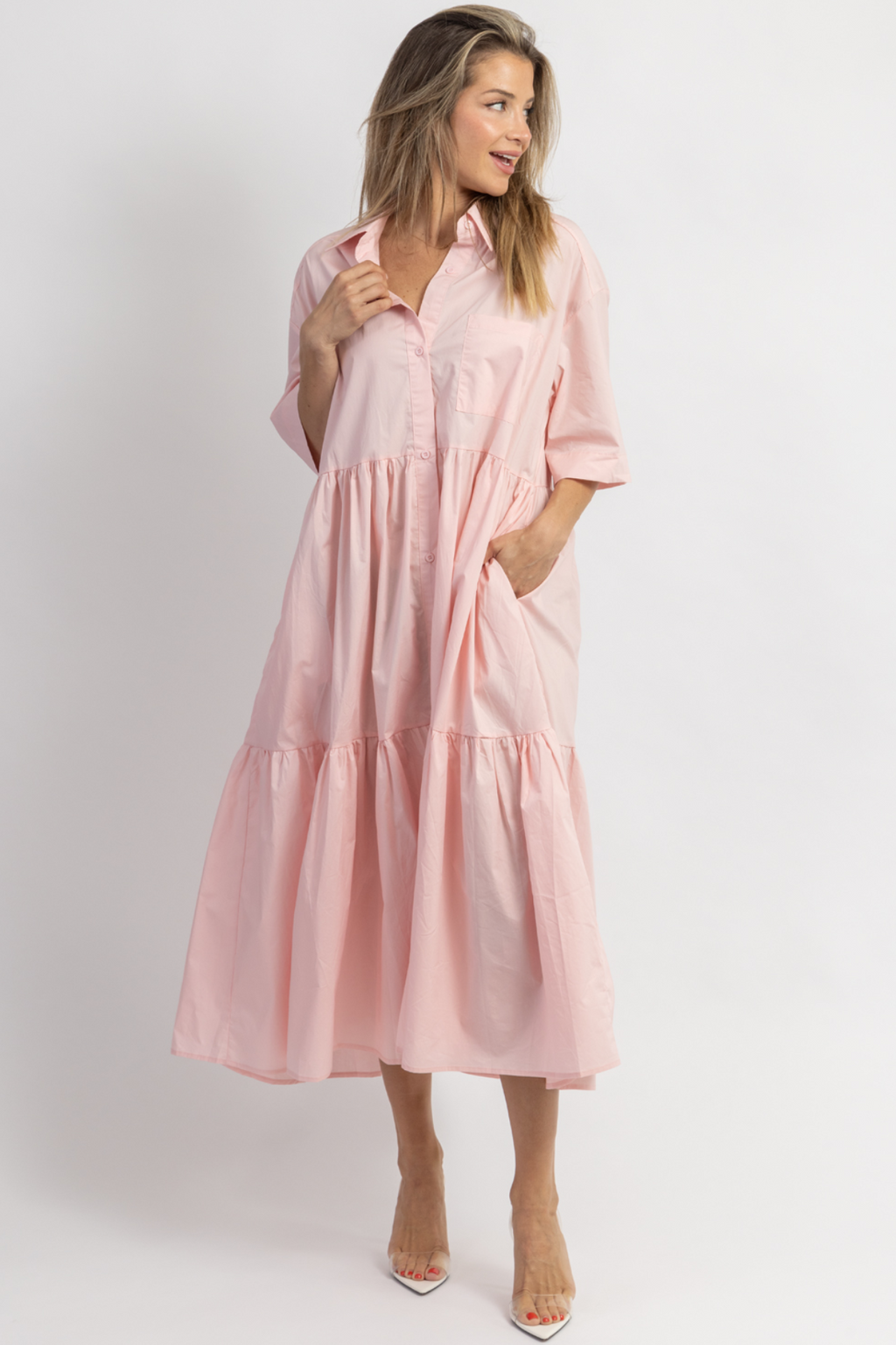 NOT A CLOUD BABY PINK TIERED DRESS