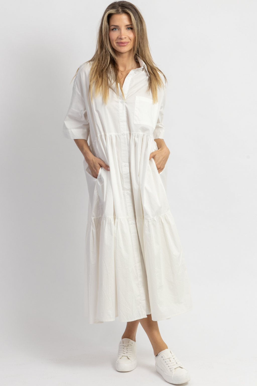 NOT A CLOUD WHITE TIERED DRESS