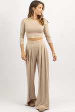 OATMEAL LONG SLEEVE BUTTER SOFT PALAZZO PANT SET