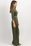 OLIVE LONG SLEEVE BUTTER SOFT PALAZZO PANT SET