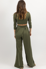 OLIVE LONG SLEEVE BUTTER SOFT PALAZZO PANT SET