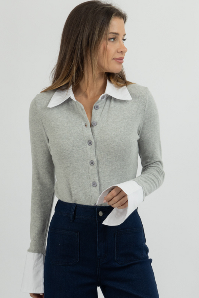 OXFORD FLARE SLEEVE KNIT TOP