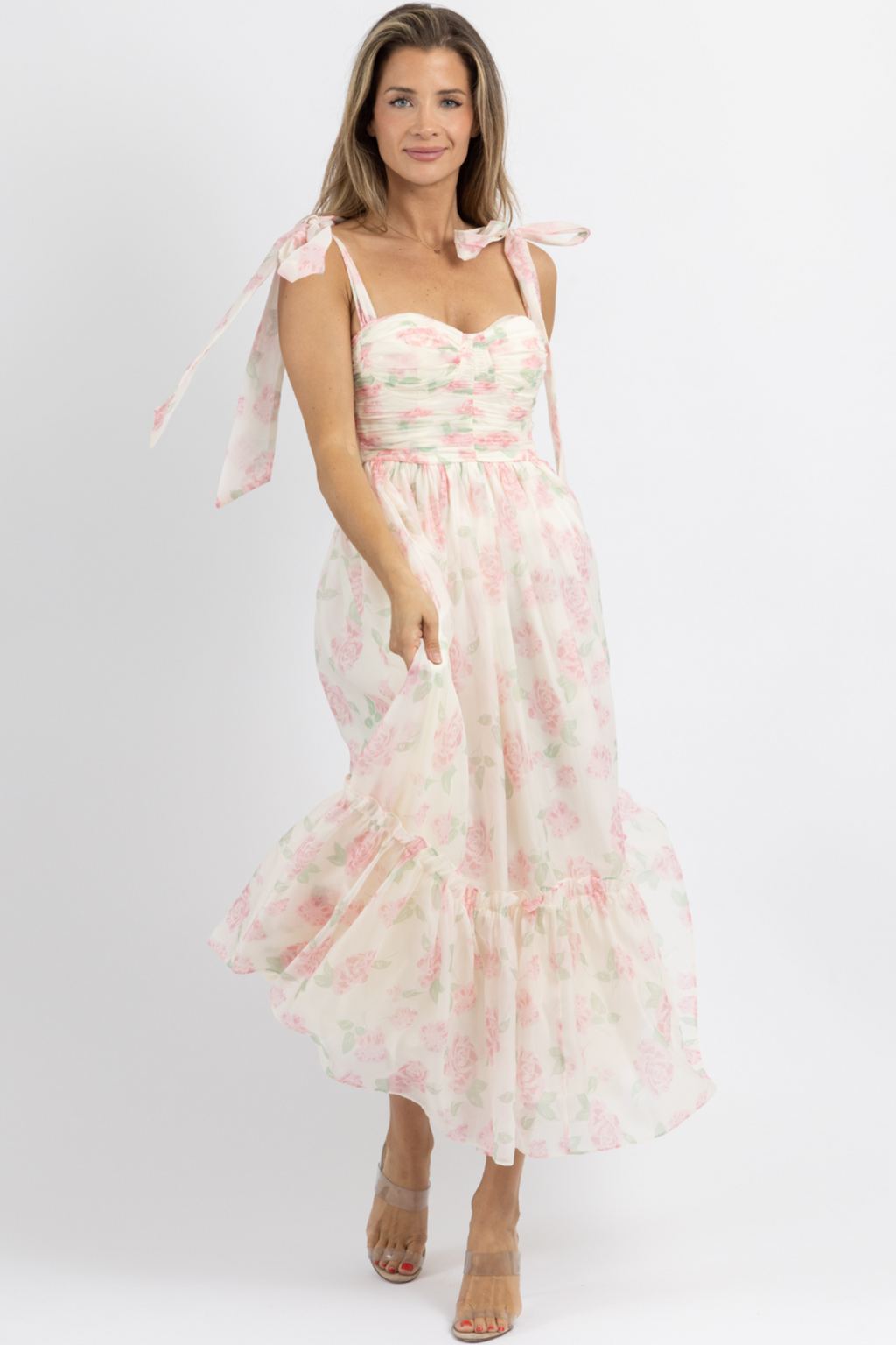 OPHELIA PINK RUFFLED MIDI DRESS *BACK IN STOCK*