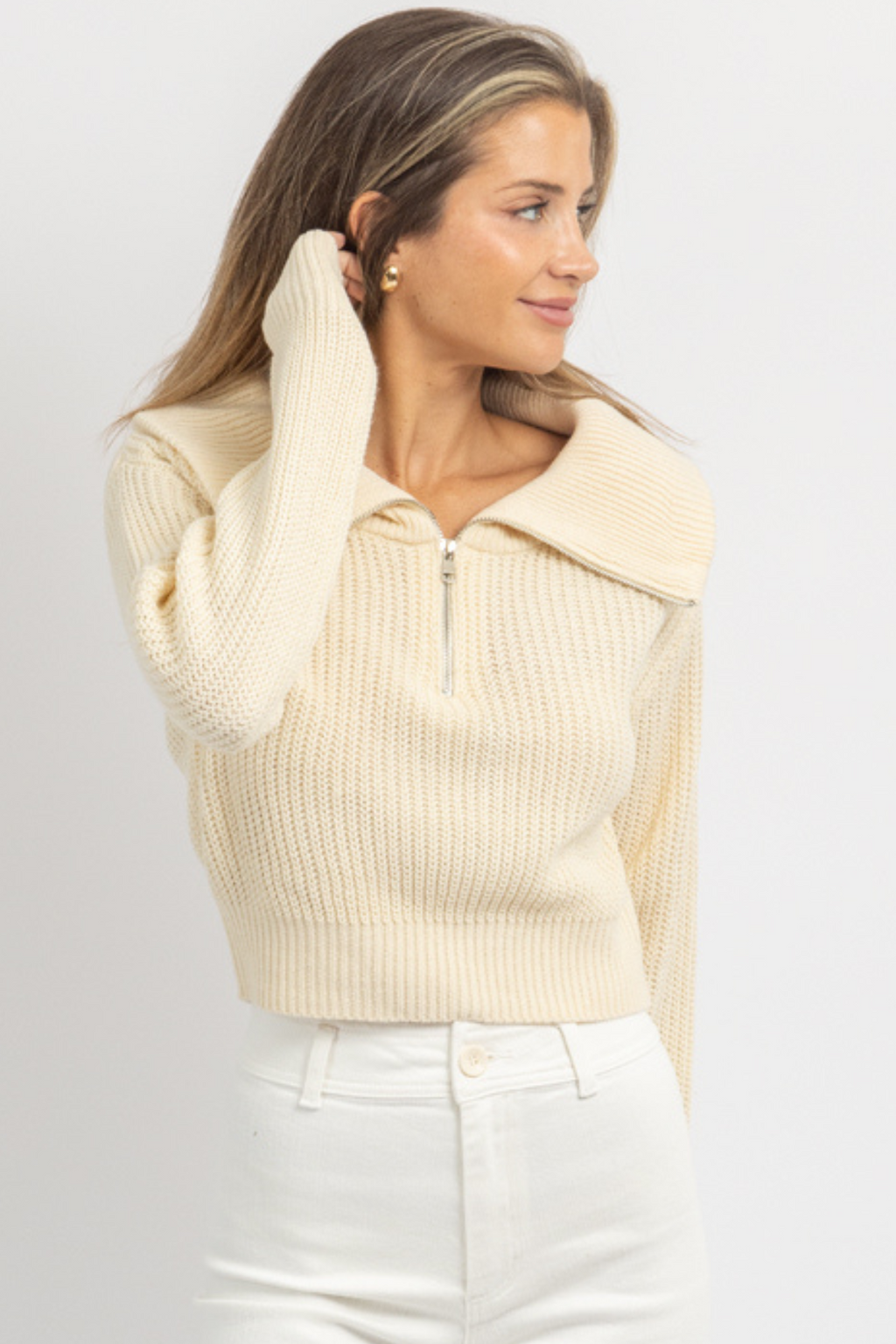 PAXTON CREAM COLLARED KNIT TOP