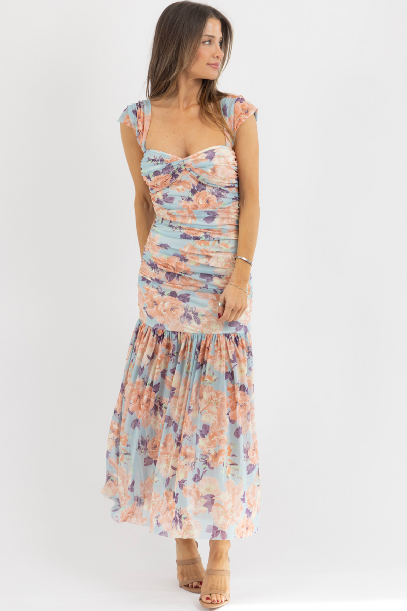 SKY PEACH FLORAL MAXI DRESS