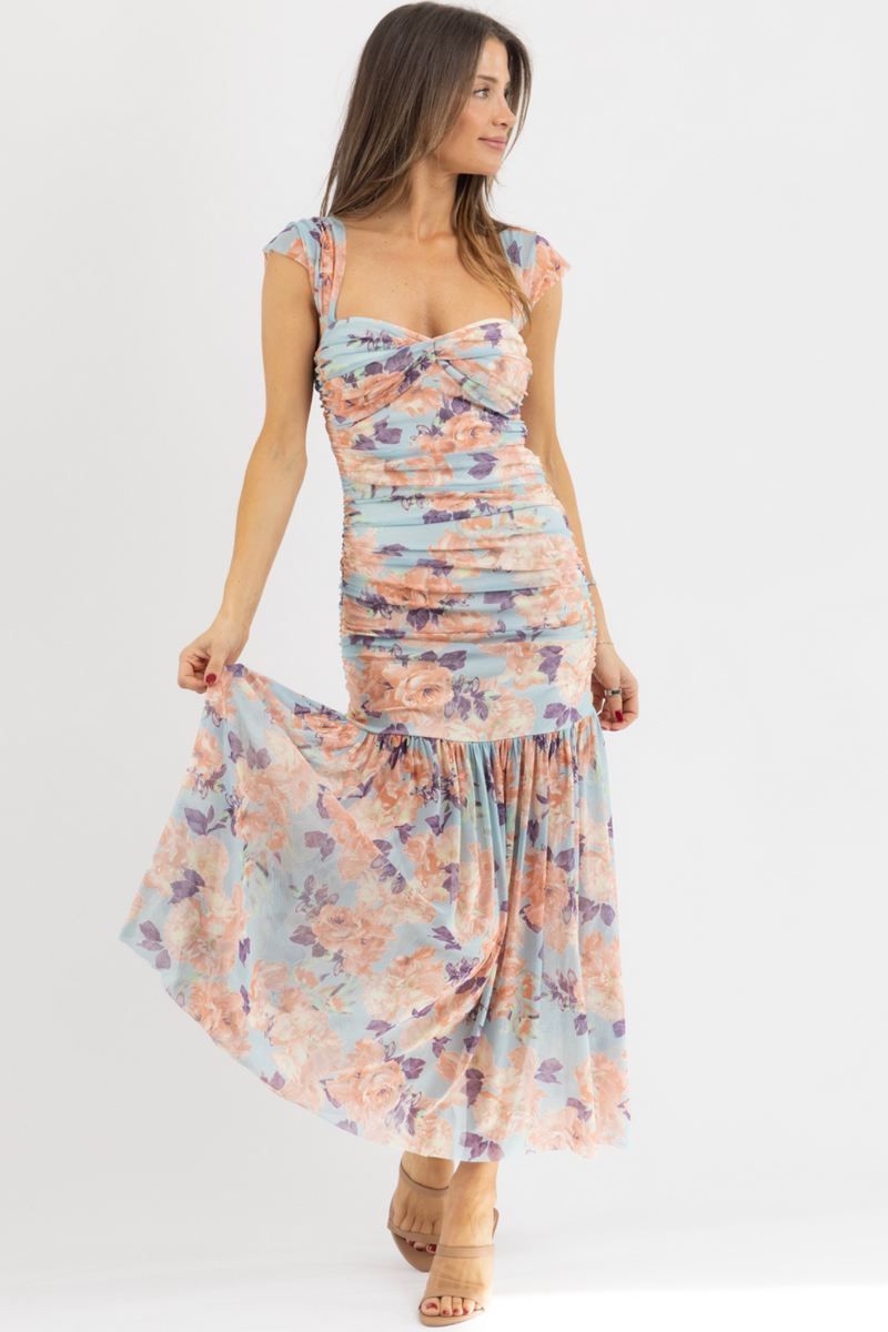 SKY PEACH FLORAL MAXI DRESS