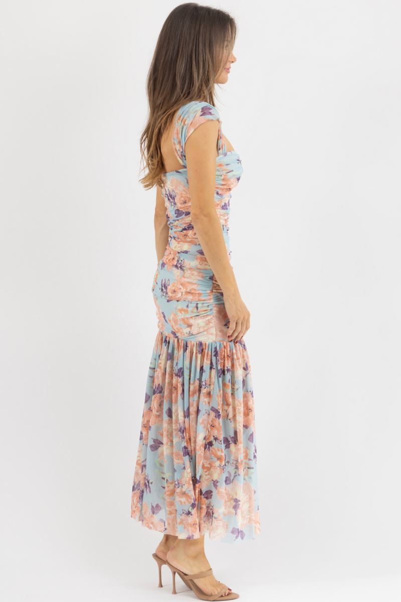 SKY PEACH FLORAL MAXI DRESS