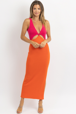 MONTCE PINK COLOR BLOCK KNIT DRESS