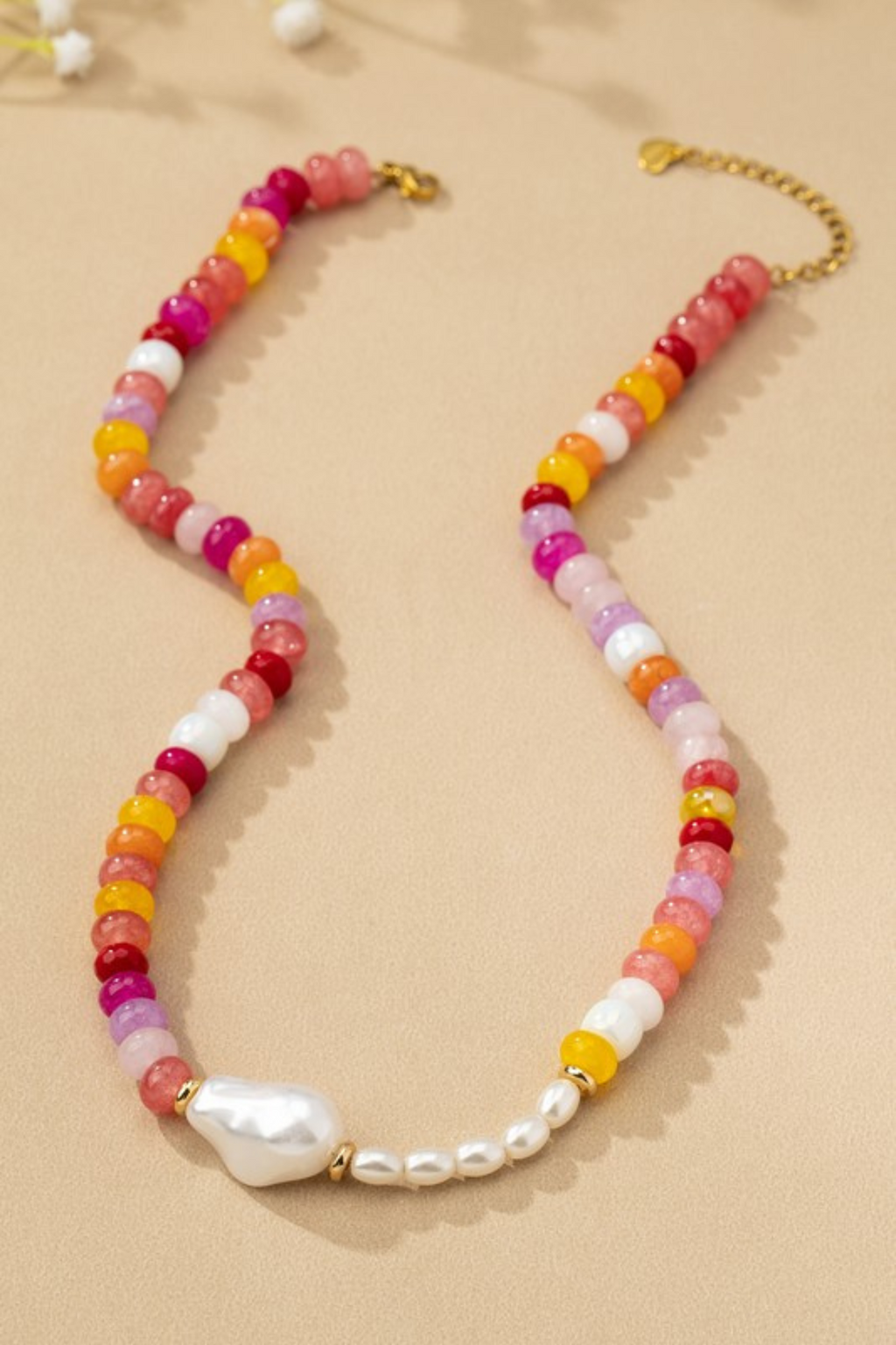 PINK + PEARL BEADED NECKLACE