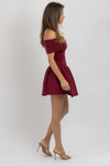 PIPPA WINE OFF SHOULDER MINI DRESS