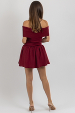 PIPPA WINE OFF SHOULDER MINI DRESS