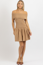 PIPPA TAUPE OFF SHOULDER MINI DRESS