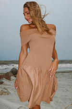 PIPPA TAUPE OFF SHOULDER MINI DRESS