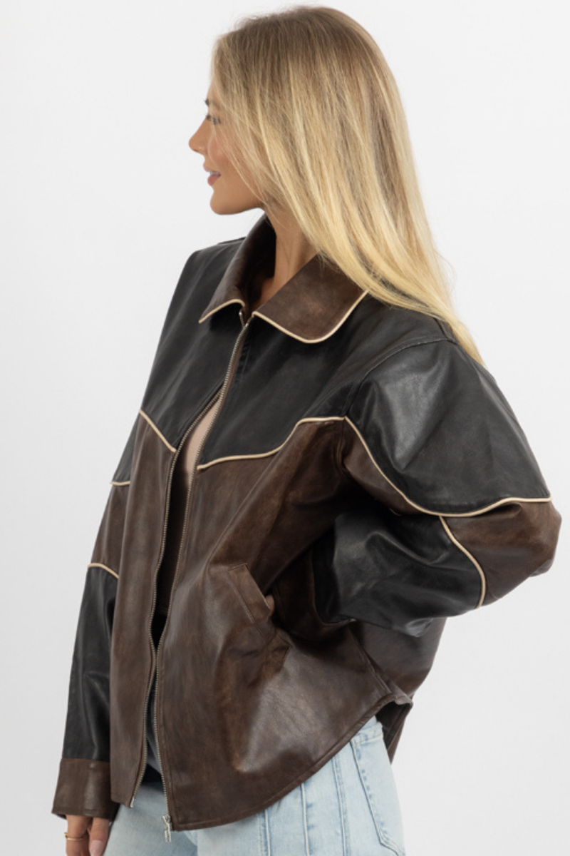 POLLY ESPRESSO LEATHER JACKET