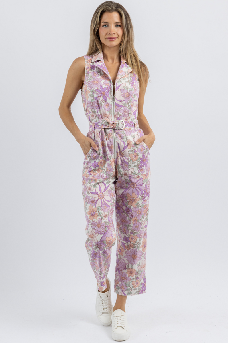 Aware of This Mauve Floral Print Flare Jumpsuit