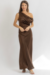 RAVEN BROWN ONE SHOULDER DRESS