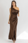 RAVEN BROWN ONE SHOULDER DRESS