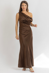 RAVEN BROWN ONE SHOULDER DRESS