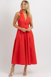 SAYLOR RED COLLARED MIDI DRESS