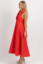 SAYLOR RED COLLARED MIDI DRESS