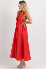 SAYLOR RED COLLARED MIDI DRESS