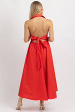 SAYLOR RED COLLARED MIDI DRESS