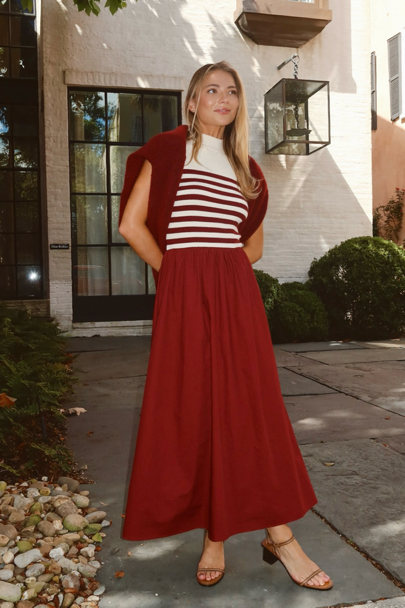 RHETT BURGUNDY STRIPE MAXI DRESS