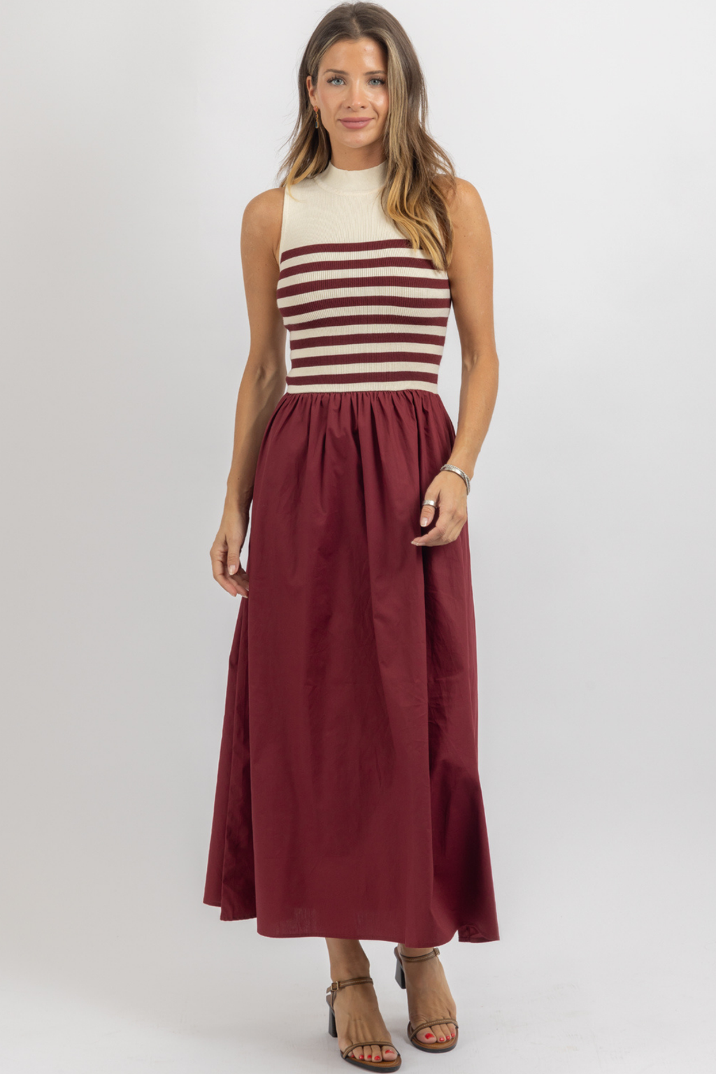 RHETT BURGUNDY STRIPE MAXI DRESS