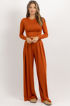 RUST LONG SLEEVE BUTTER SOFT PALAZZO PANT SET