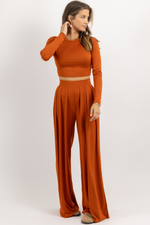 RUST LONG SLEEVE BUTTER SOFT PALAZZO PANT SET