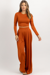 RUST LONG SLEEVE BUTTER SOFT PALAZZO PANT SET