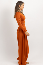 RUST LONG SLEEVE BUTTER SOFT PALAZZO PANT SET