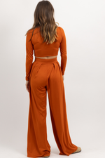 RUST LONG SLEEVE BUTTER SOFT PALAZZO PANT SET