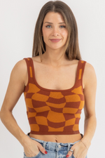 RUST CHECKED KNIT CROP TANK