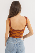 RUST CHECKED KNIT CROP TANK