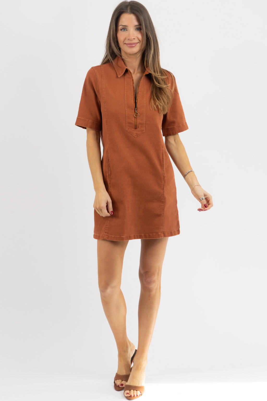 DEMI DENIM RUST MINI DRESS