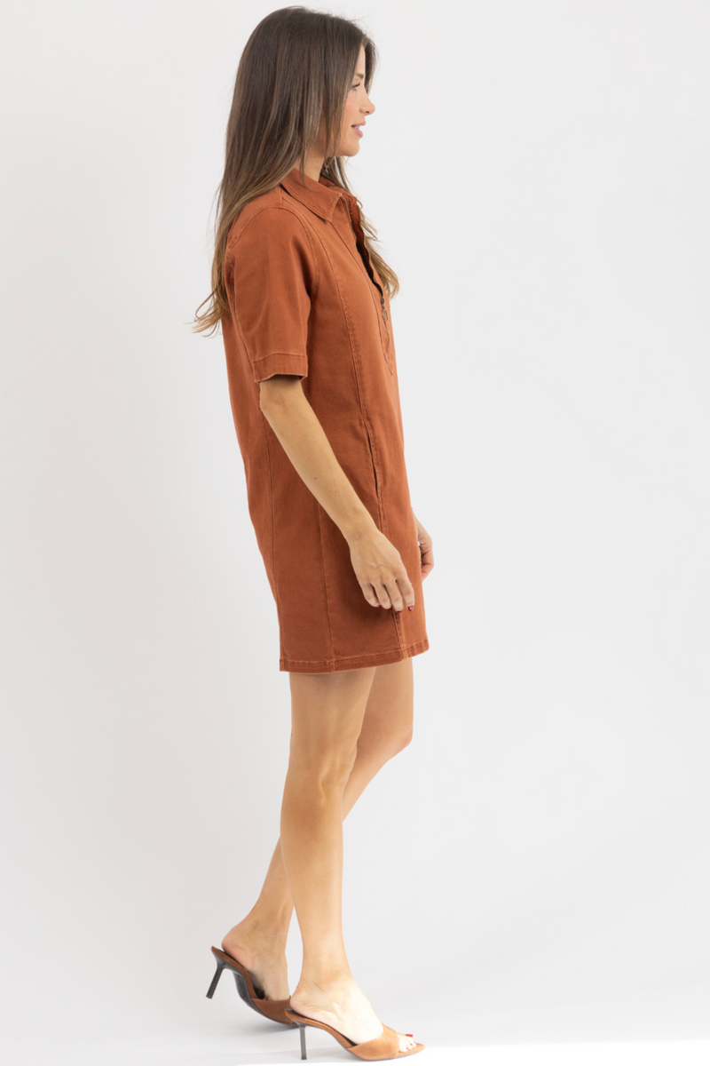 DEMI DENIM RUST MINI DRESS